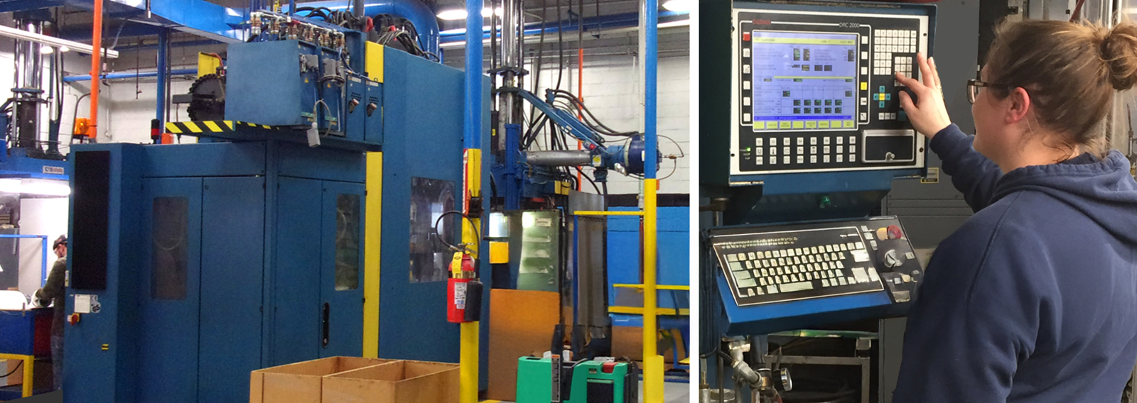 ARP capabilities banner - woman on computer in warehouse working machine